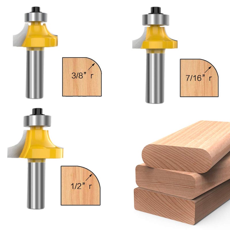 ROOCBIT 1/2 Inch Shank Round-Over Router Bits Corner Rounding Edge-Forming Roundover Beading Router Bit Set - 1/8" 1/4" 3/16" 7/16" 3/8" 1/2" Radius 6 Pcs by ROOCBIT - Image 3